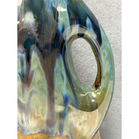 Handmade Decorative Vase Crystal Drip Glaze Brown Blue Ceramic Side Handle Jug - Picture 5 of 9